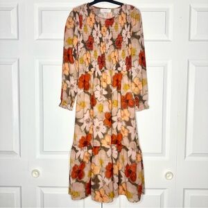 Mad About Style for The Jilly Box Farm Floral Long Sleeve Grace Midi Dress Small